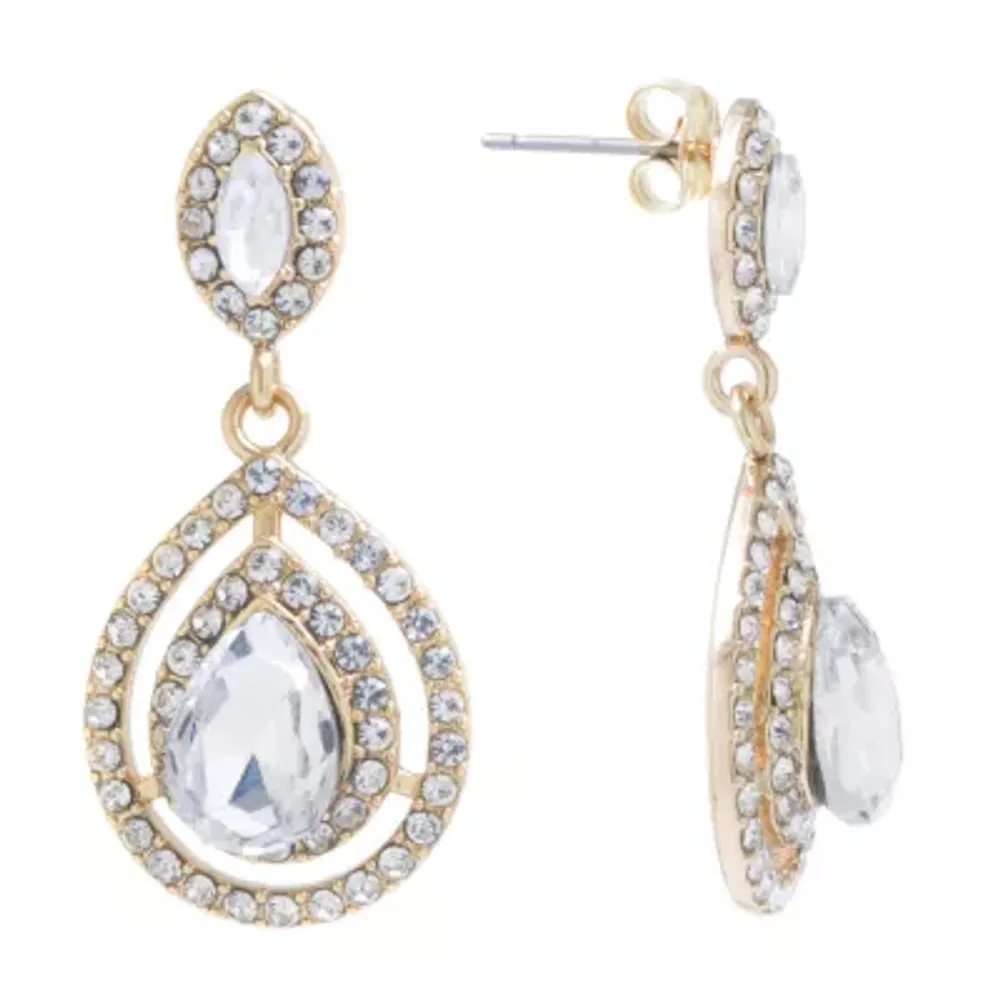 Sparkle Allure Womens Crystal 24K Gold Over Brass Drop Earrings