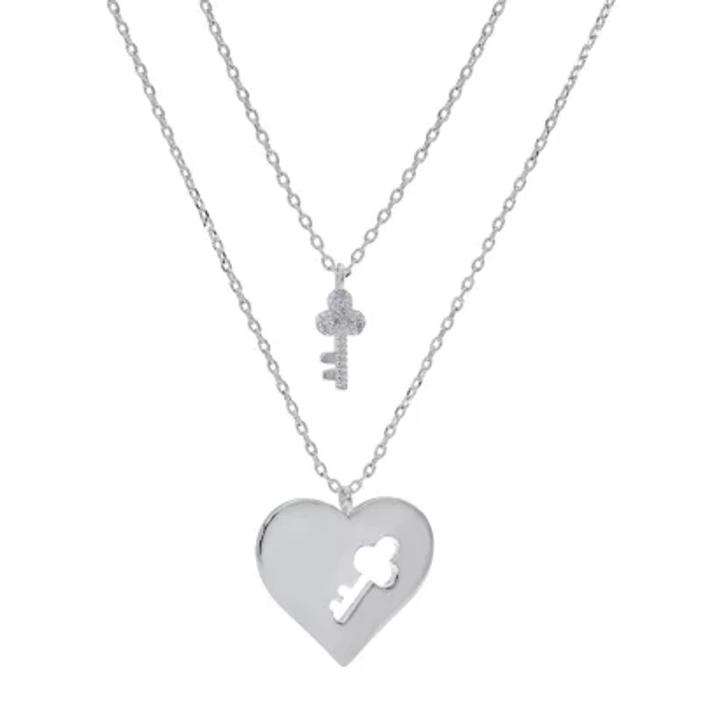 Sparkle Allure You & Me Womens Cubic Zirconia Heart 2-pc. Necklace Set