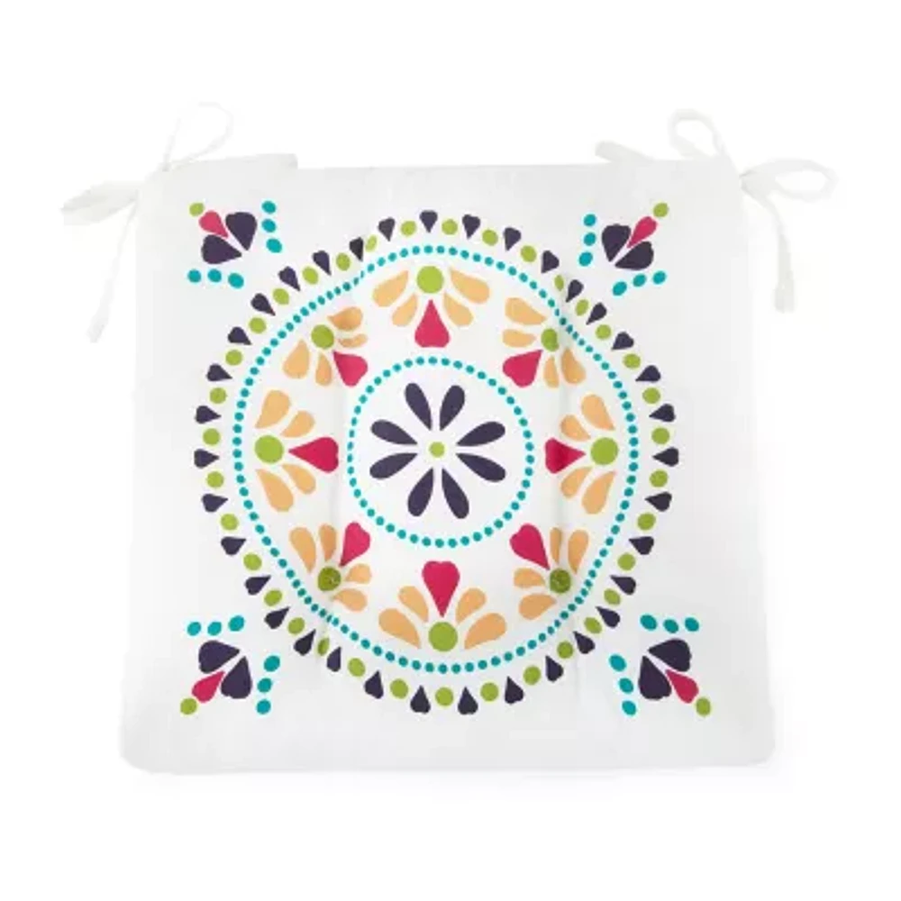 Turquoise Sun Print Medallion Patio Seat Cushion