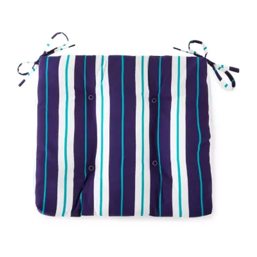 Turquoise Sun Print Ink Stripe Patio Seat Cushion