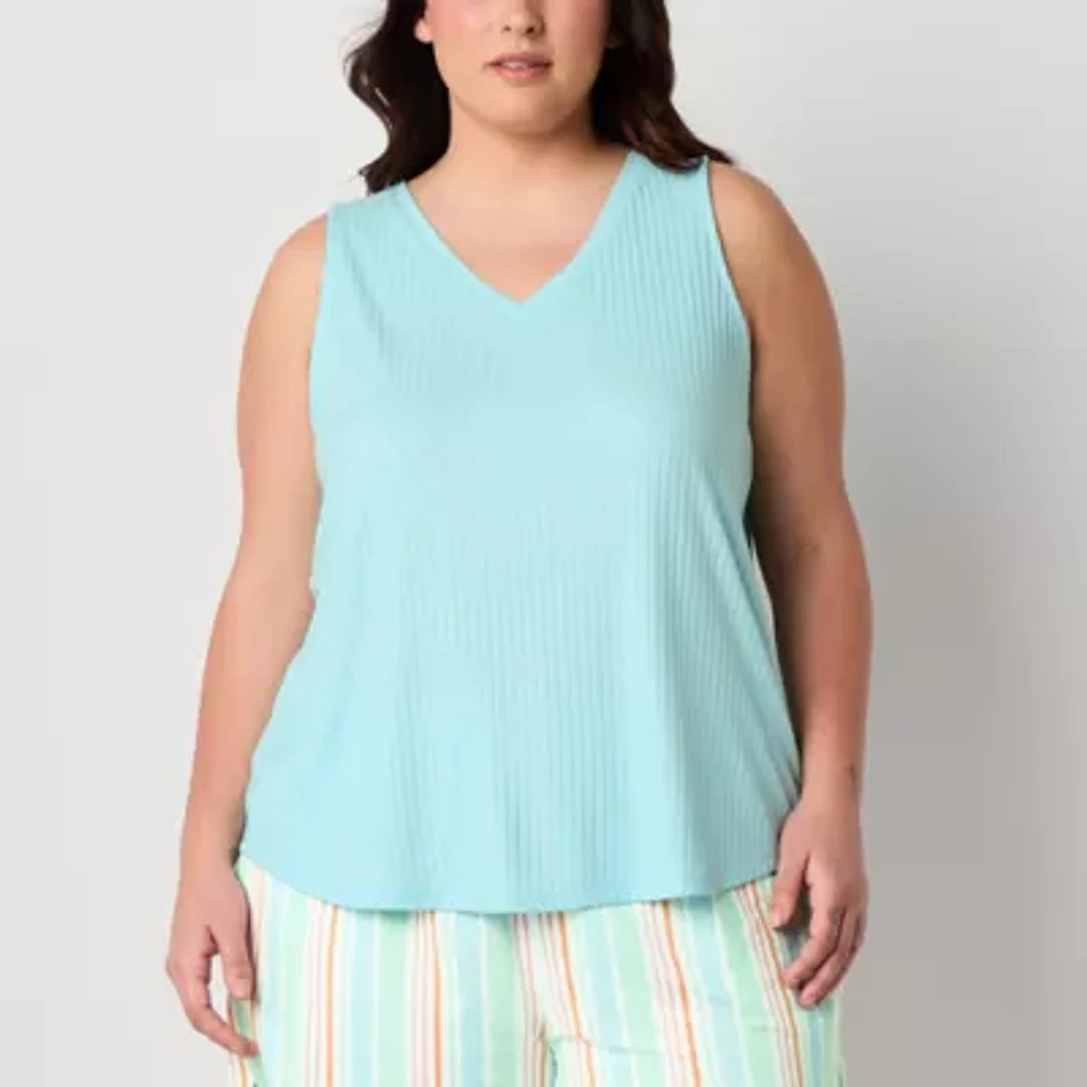 Sleep Chic Womens Rib V Neck Sleeveless Pajama Top