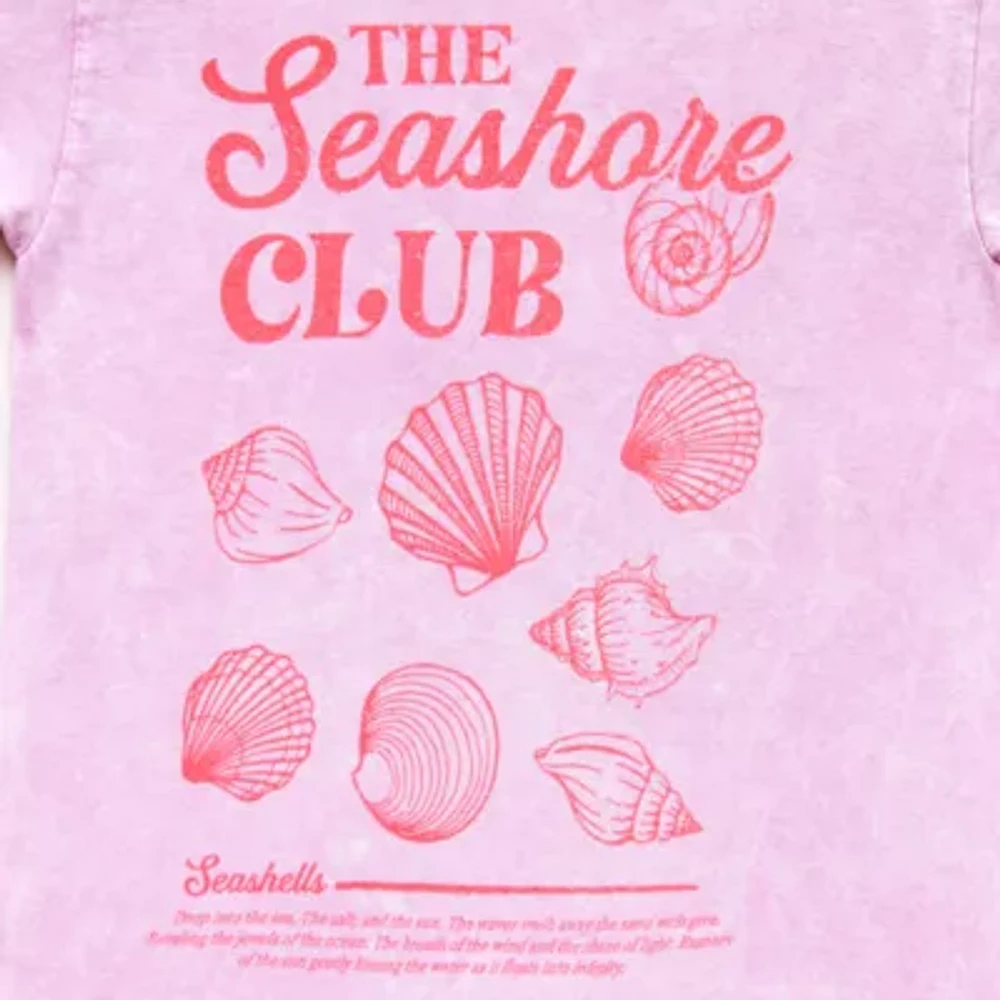 Seashore Club Sea Shells Boyfriend Tee Womens Crew Neck Short Sleeve Oversized Juniors Graphic T-Shirt