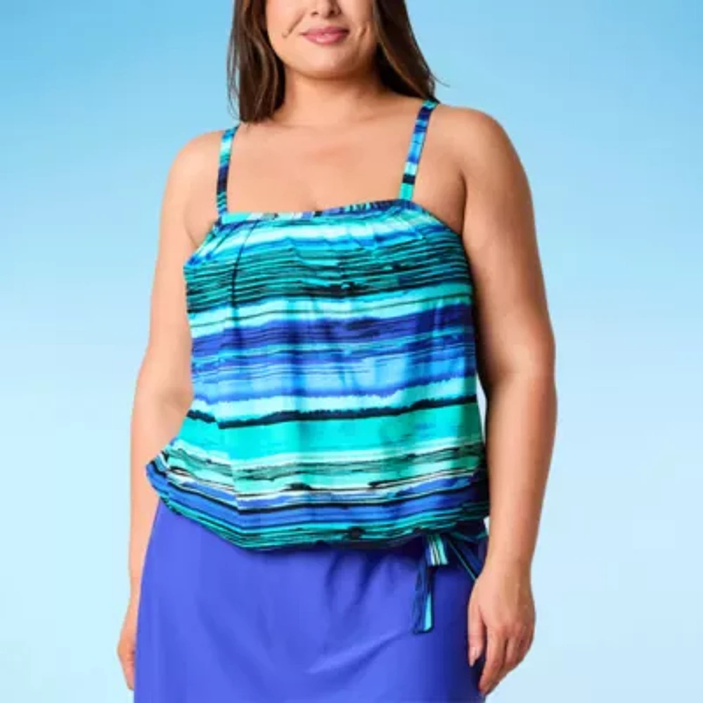 Sonnet Shores Womens Lined Striped Plus Tankini Swimsuit Top