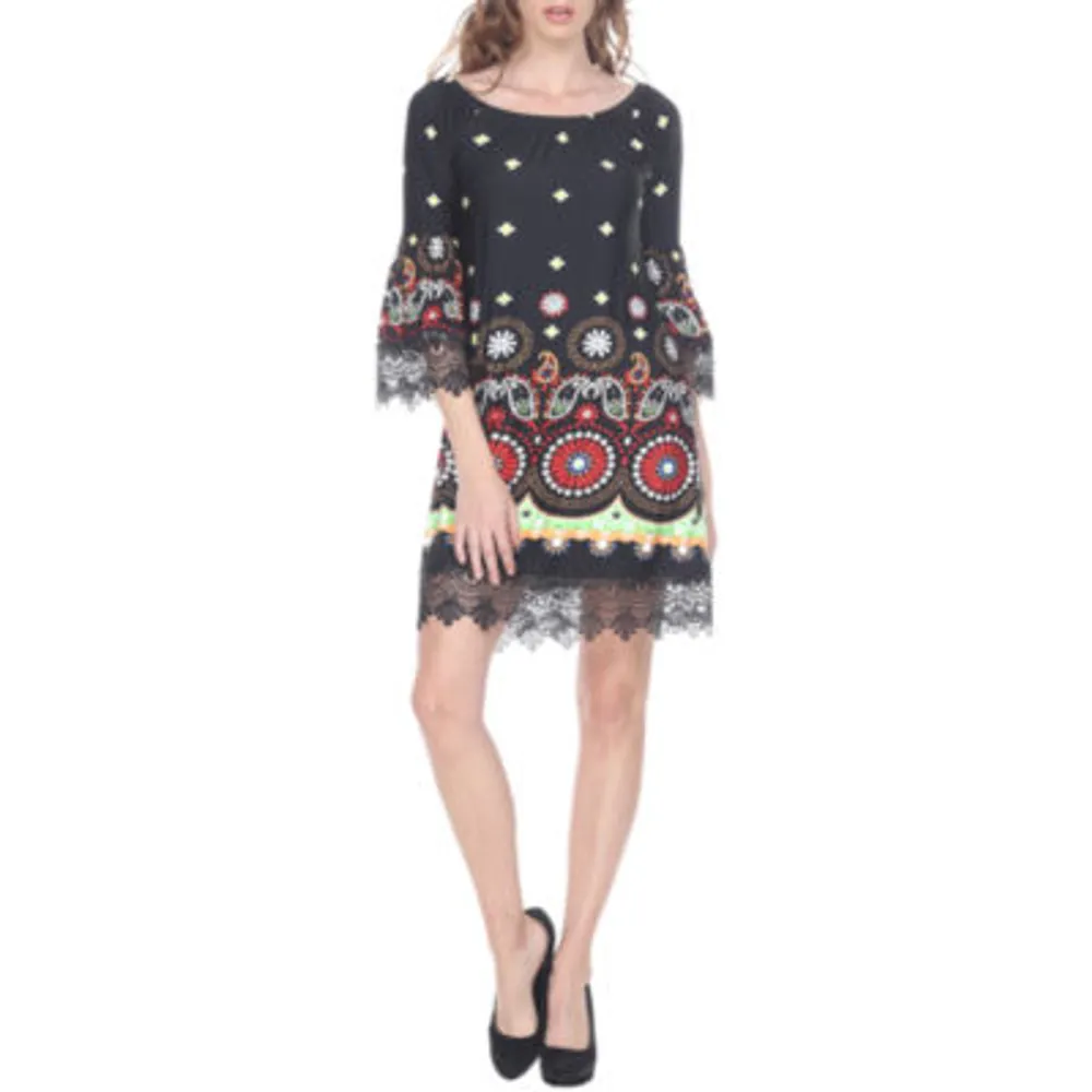 White Mark Rakel Womens 3/4 Sleeve Floral Sheath Dress
