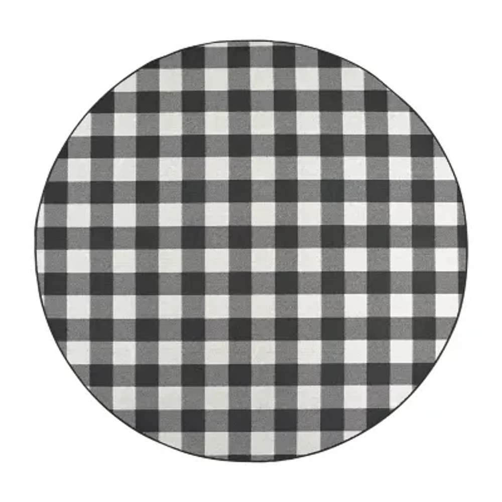 Covington Home Martinique Gingham Plaid 7'10" X Indoor Outdoor Round Area Rug