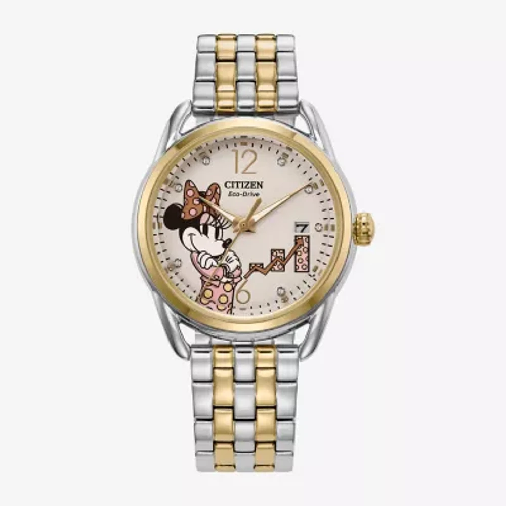 Citizen Minnie Mouse Womens Two Tone Stainless Steel Bracelet Watch Fe6084-70w