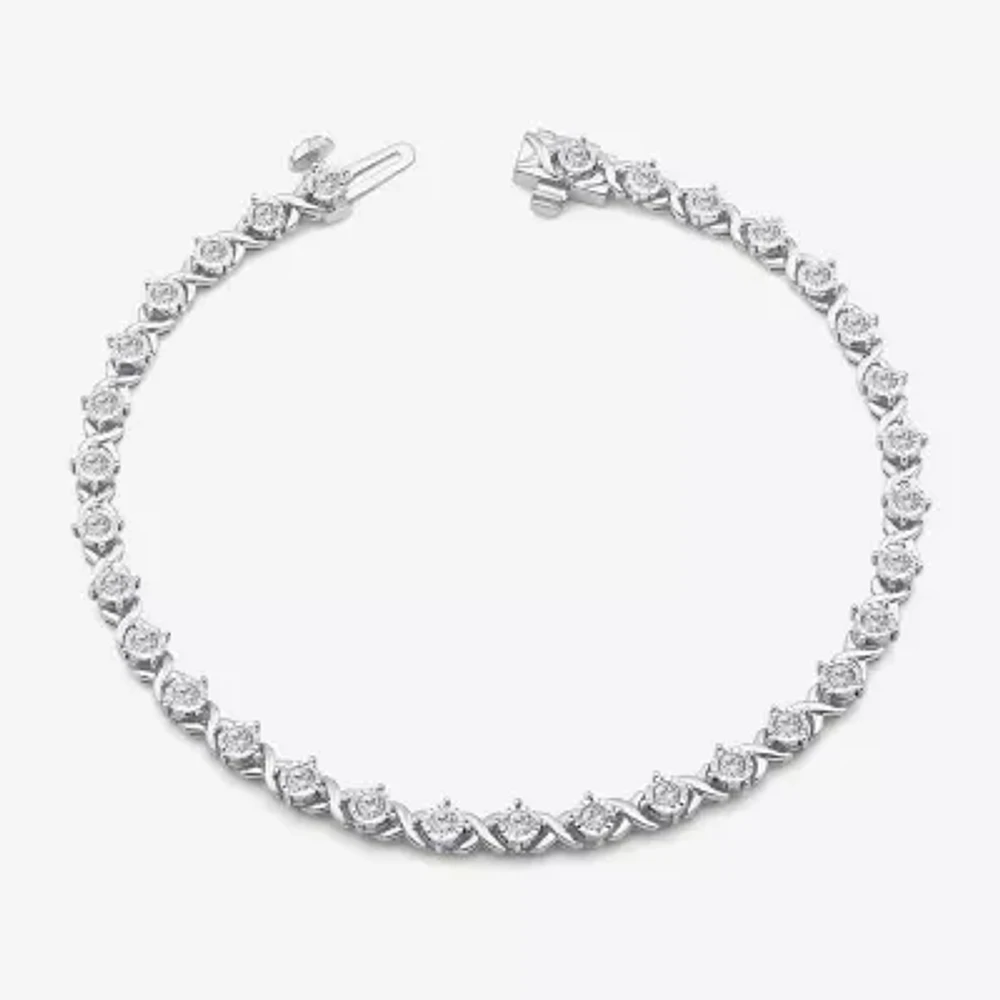 (I / I1) Womens 1 CT. T.W. Lab Grown White Diamond 10K White Gold 7.25 Inch Tennis Bracelet