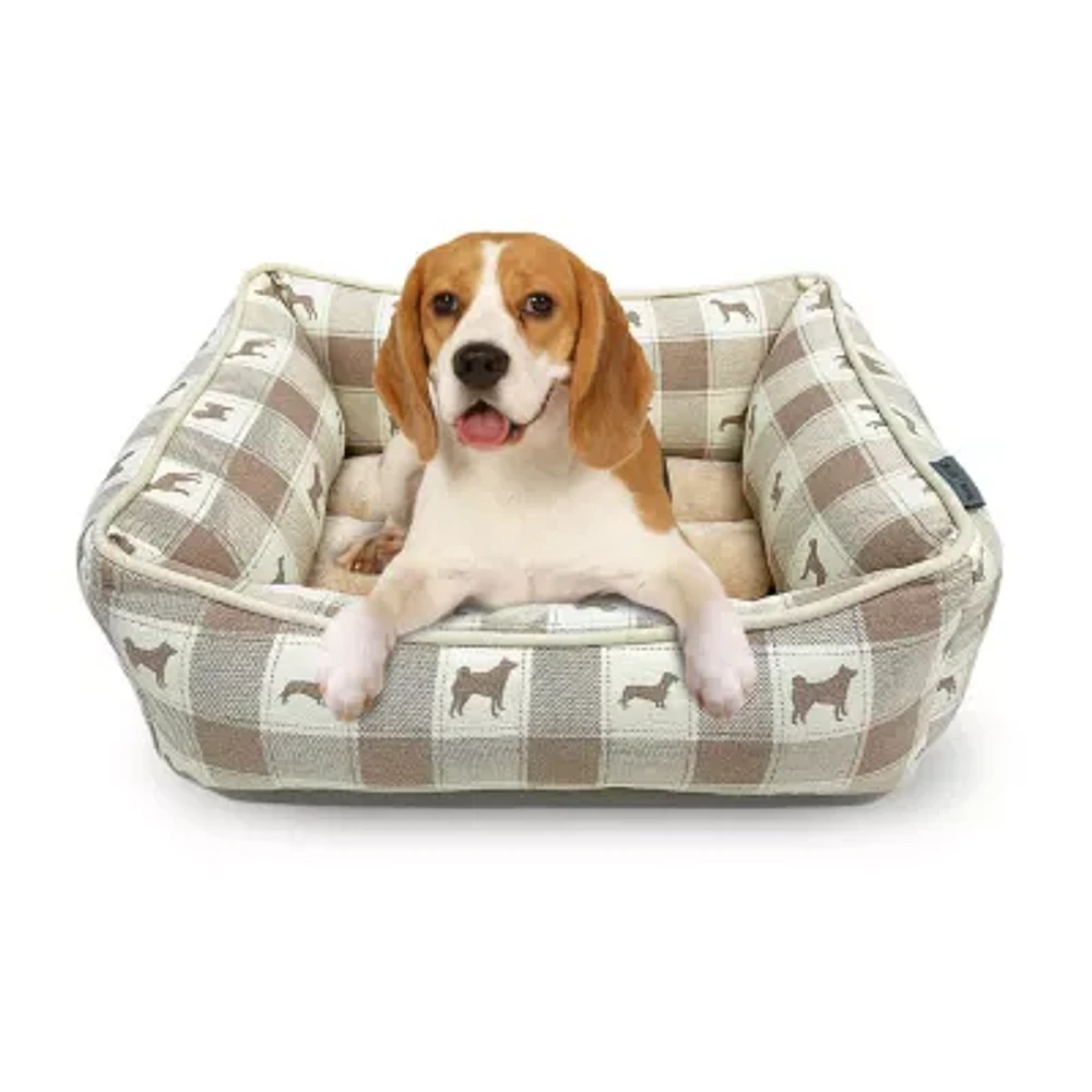 Precious Tails 20" Taupe Plaid Cuddler Pet Bed