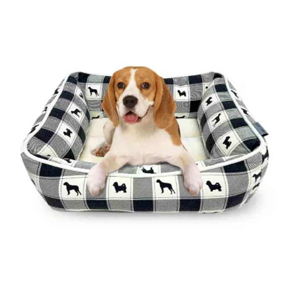 Precious Tails 24" Black Plaid Cuddler Pet Bed