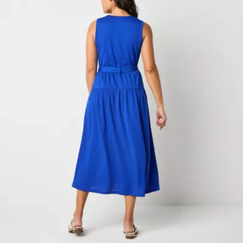 Liz Claiborne Womens Sleeveless Midi A-Line Dress