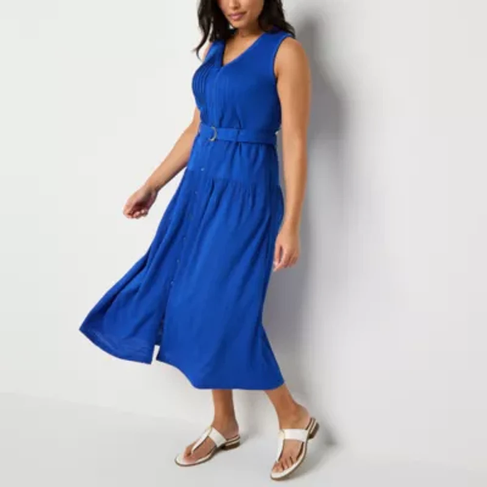 Liz Claiborne Womens Sleeveless Midi A-Line Dress