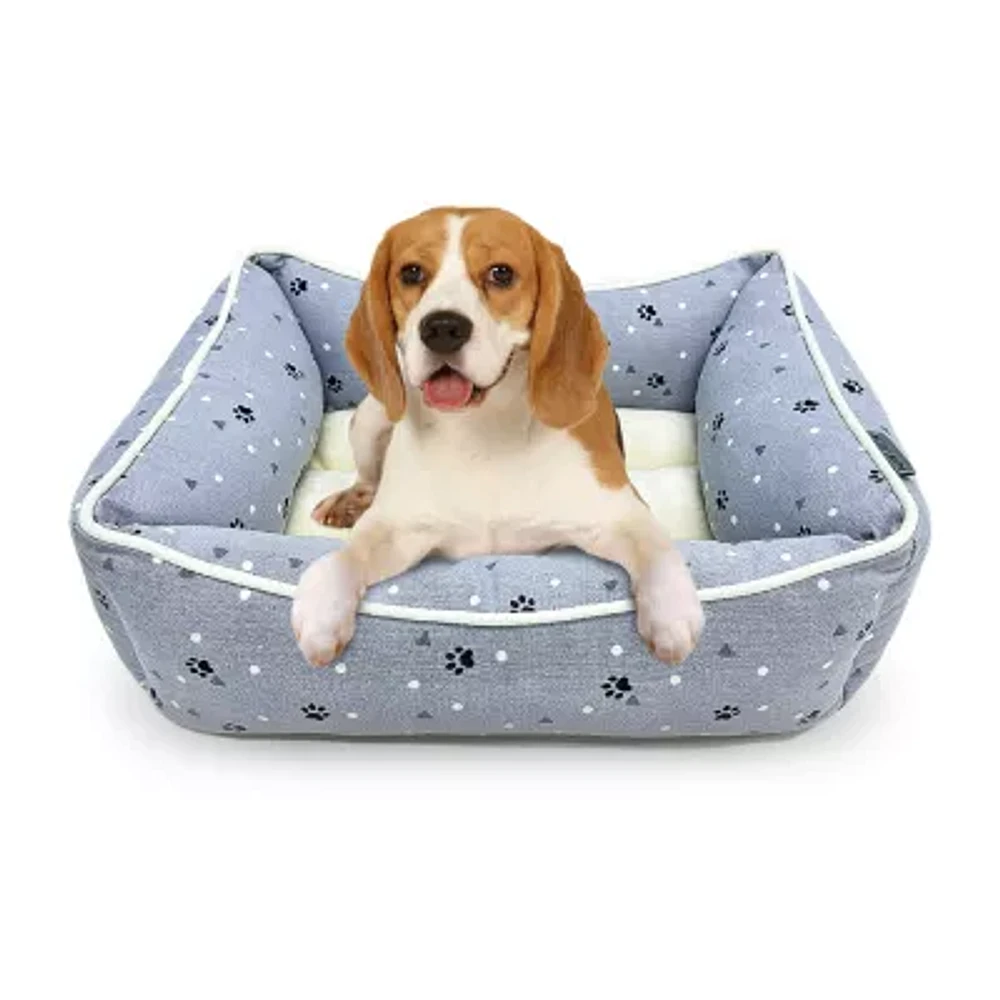 Precious Tails 24" Gray Paws Dots Pet Bed