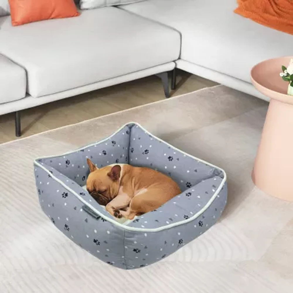 Precious Tails 24" Gray Paws Dots Pet Bed