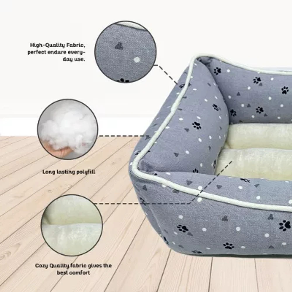 Precious Tails 24" Gray Paws Dots Pet Bed