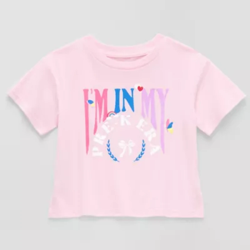 Thereabouts Little Girls Round Neck Short Sleeve Boxy Fit Graphic T-Shirt