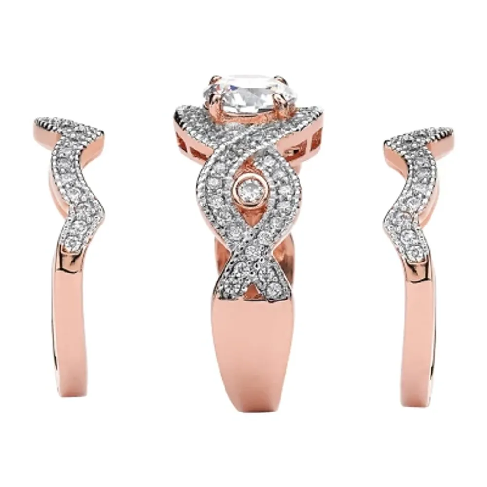 DiamonArt® Womens 2 1/3 CT. T.W. White Cubic Zirconia 14K Rose Gold Over Silver Bridal Set