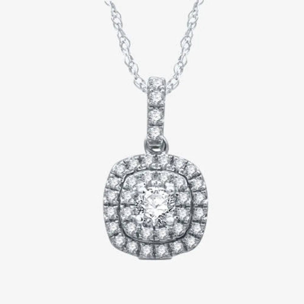 Ever Star (H-I / I1) Womens 1/2 CT. T.W. Lab Grown White Diamond 10K White Gold Cushion 18 Inch Pendant Necklace