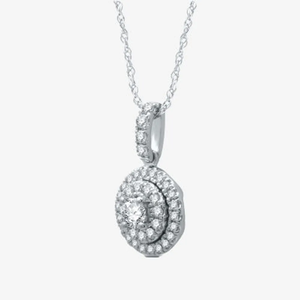 Ever Star (H-I / I1) Womens 1/2 CT. T.W. Lab Grown White Diamond 10K White Gold Round 18 Inch Pendant Necklace