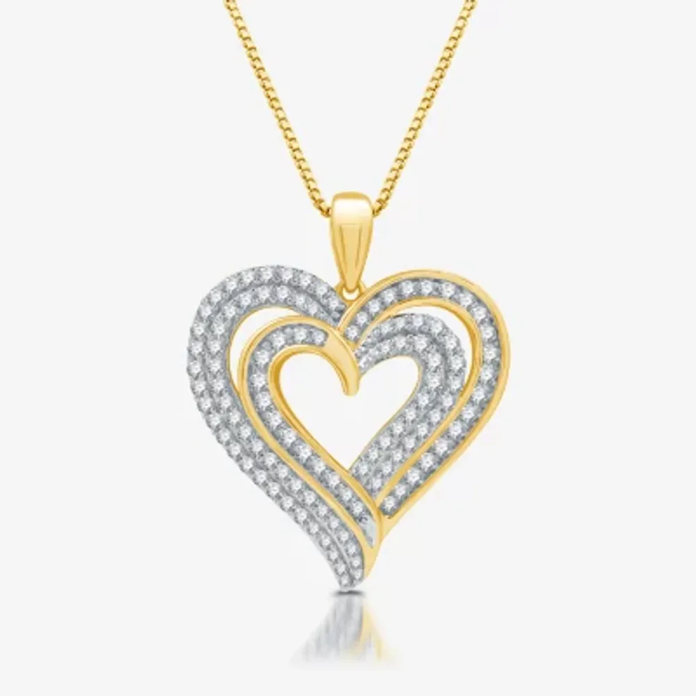 Womens 1 1/ CT. T.W. Lab Grown White Diamond 14K Gold Over Silver Sterling Silver Heart 18 Inch Pendant Necklace
