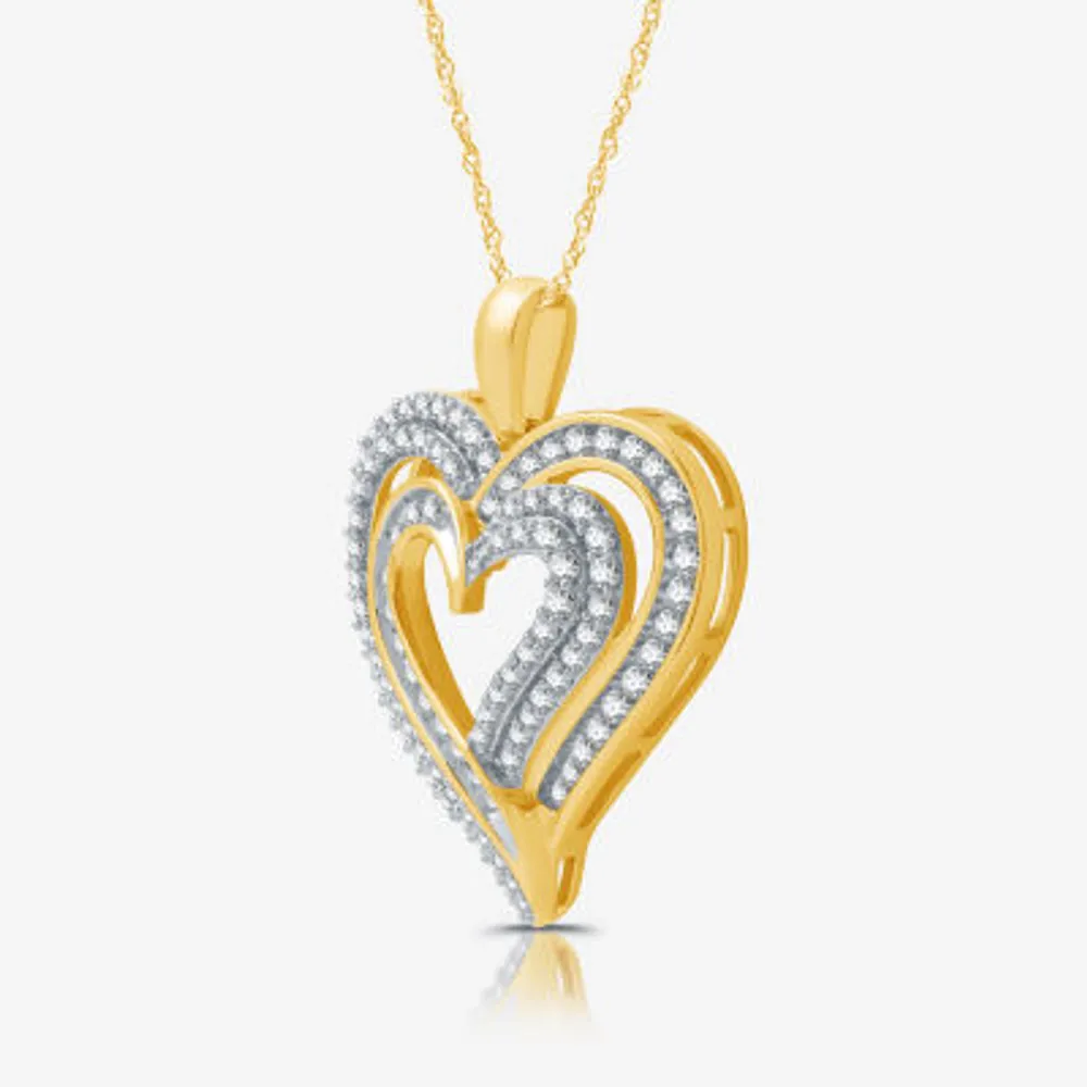 Womens / CT. T.W. Lab Grown White Diamond 14K Gold Over Silver Sterling Silver Heart 18 Inch Pendant Necklace