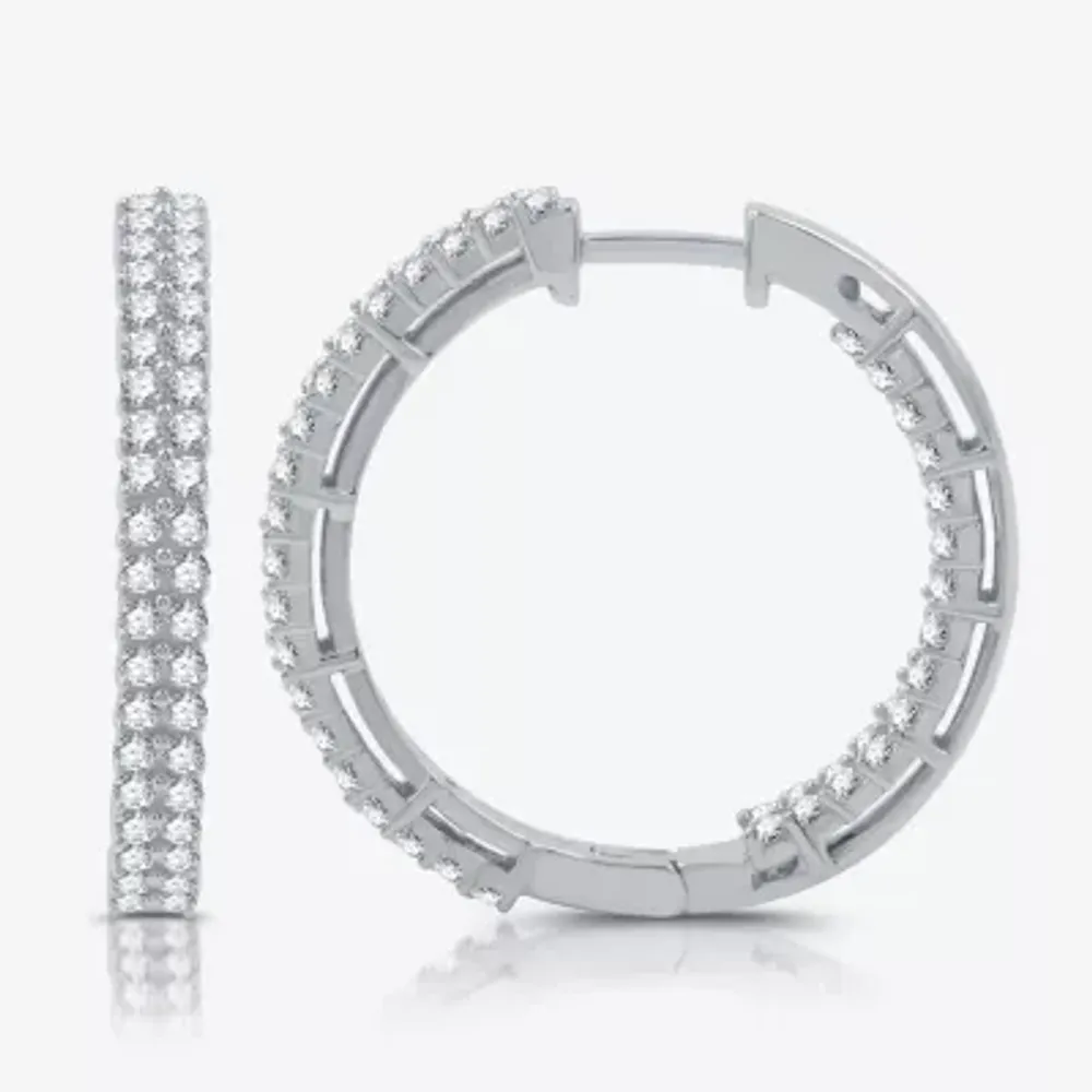 Womens 1 1/2 CT. T.W. Lab Grown White Diamond Sterling Silver 23.6mm Hoop Earrings