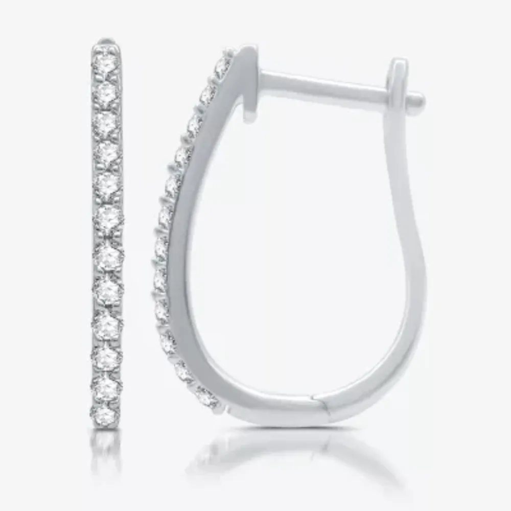 Womens 1/2 CT. T.W. Lab Grown White Diamond Sterling Silver 21mm Hoop Earrings