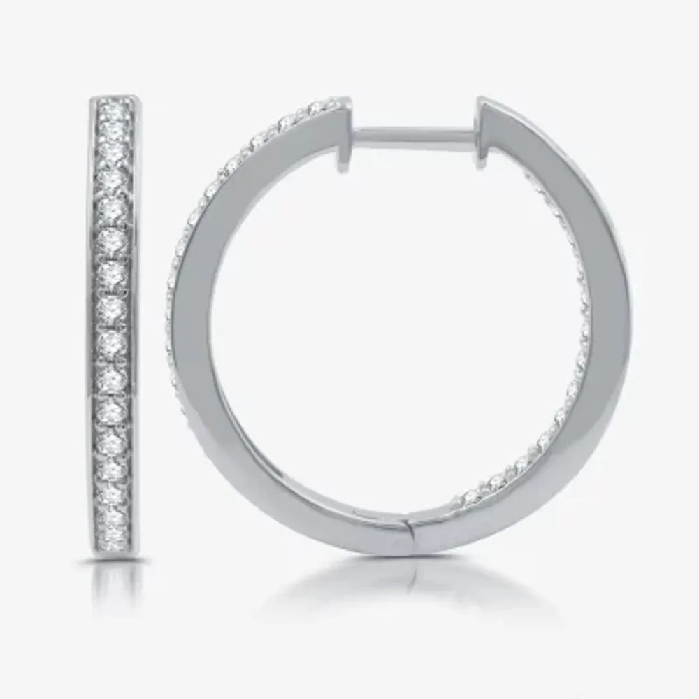Womens 3/4 CT. T.W. Lab Grown White Diamond Sterling Silver 21.4mm Hoop Earrings
