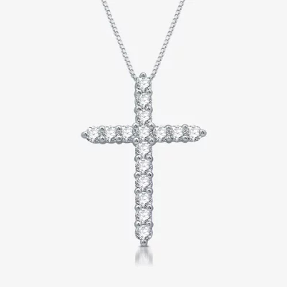 Womens 1/2 CT. T.W. Lab Grown White Diamond Sterling Silver Cross 18 Inch Pendant Necklace