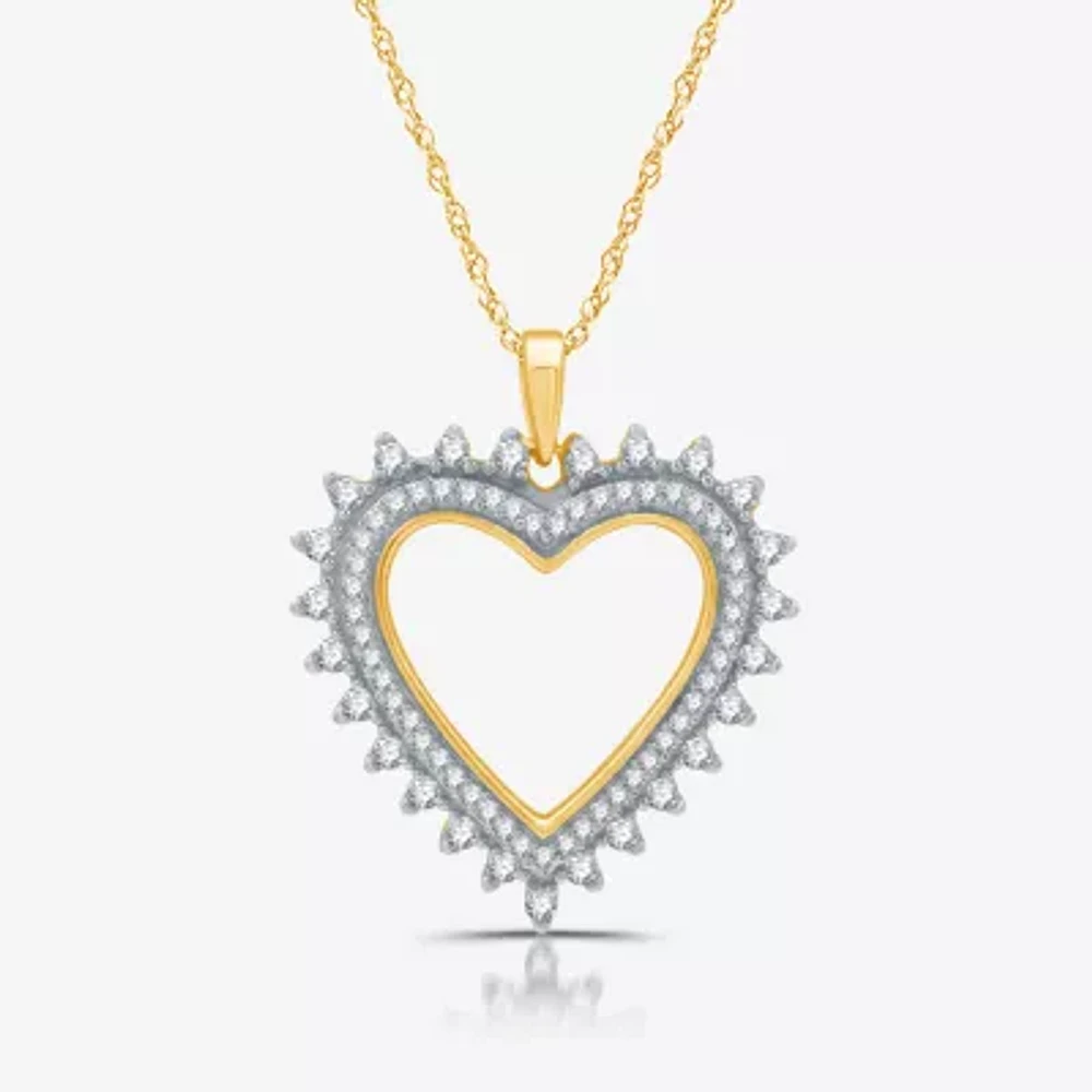 Womens / CT. T.W. Lab Grown White Diamond 14K Gold Over Silver Sterling Silver Heart 18 Inch Pendant Necklace