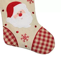 16.5'' Red and Ivory Embroidered Santa Claus Christmas Stocking with Gingham Cuff