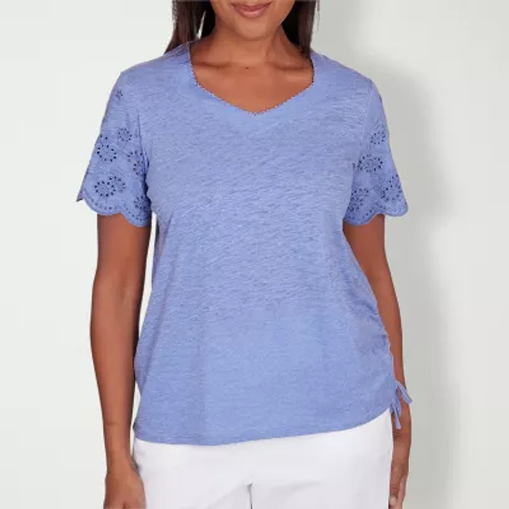 Alfred Dunner Summer Breeze Womens V Neck Short Sleeve T-Shirt