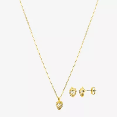 Bijoux Bar Delicates Gold Tone Strawberry Womens Crystal Round 2-pc. Jewelry Set