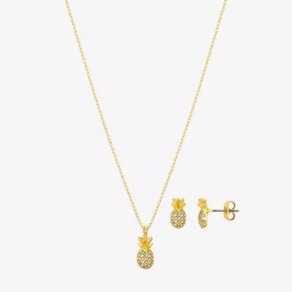 Bijoux Bar Delicates Gold Tone Pineapple Womens Crystal 2-pc. Jewelry Set