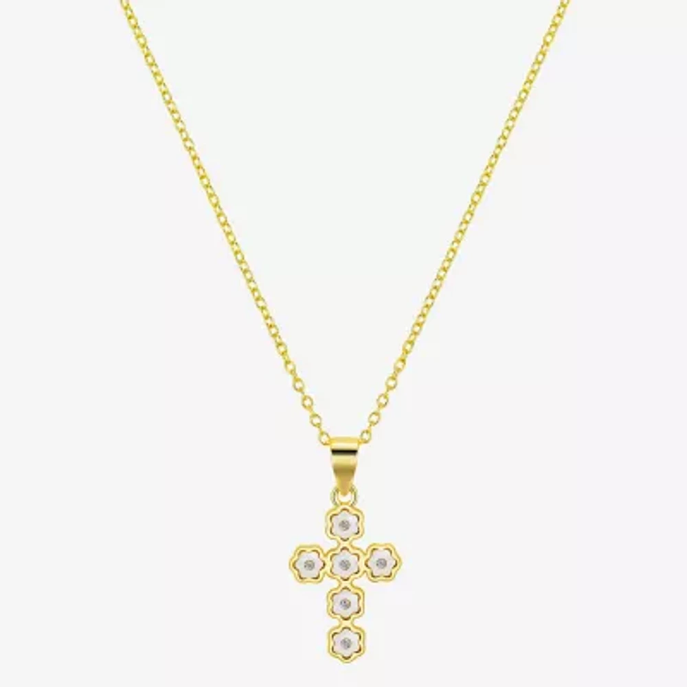 Footnotes Womens White Mother Of Pearl Sterling Silver Cross 16 Inch Pendant Necklace