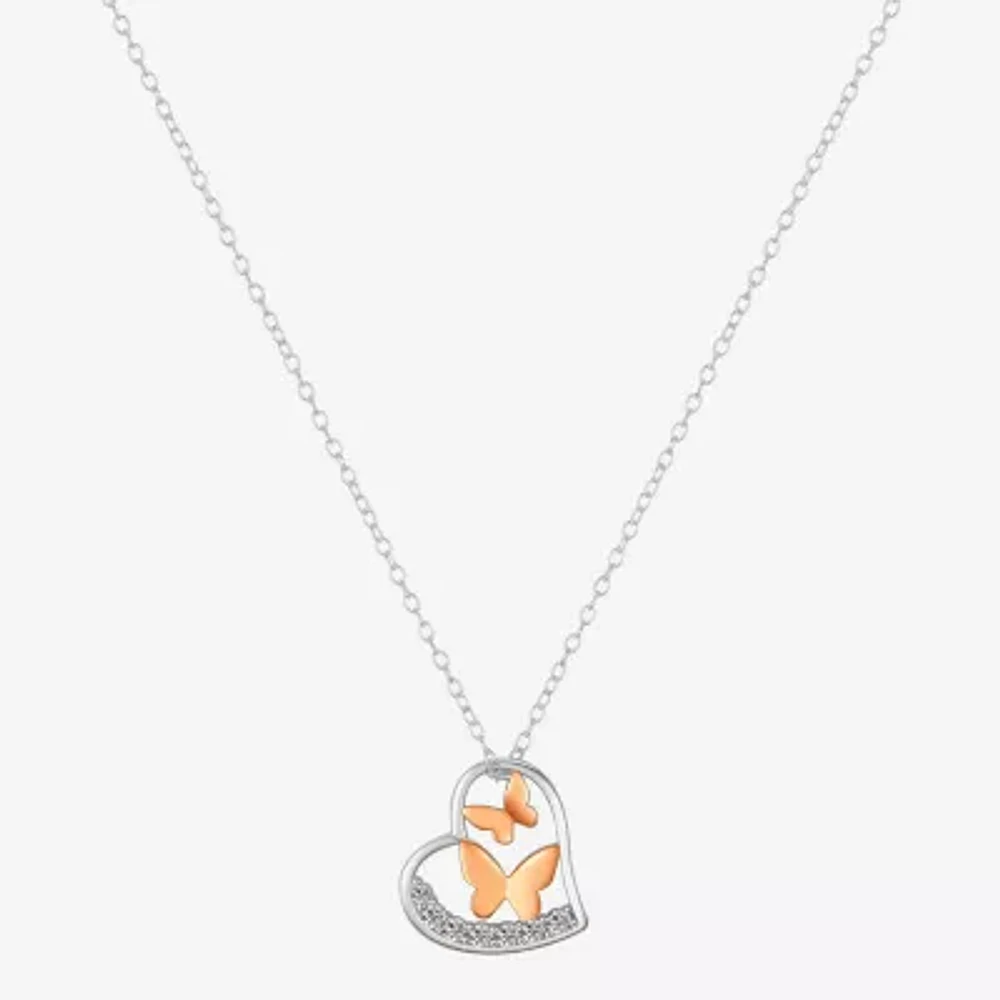 Footnotes Womens Cubic Zirconia Sterling Silver Butterfly Heart 16 Inch Pendant Necklace