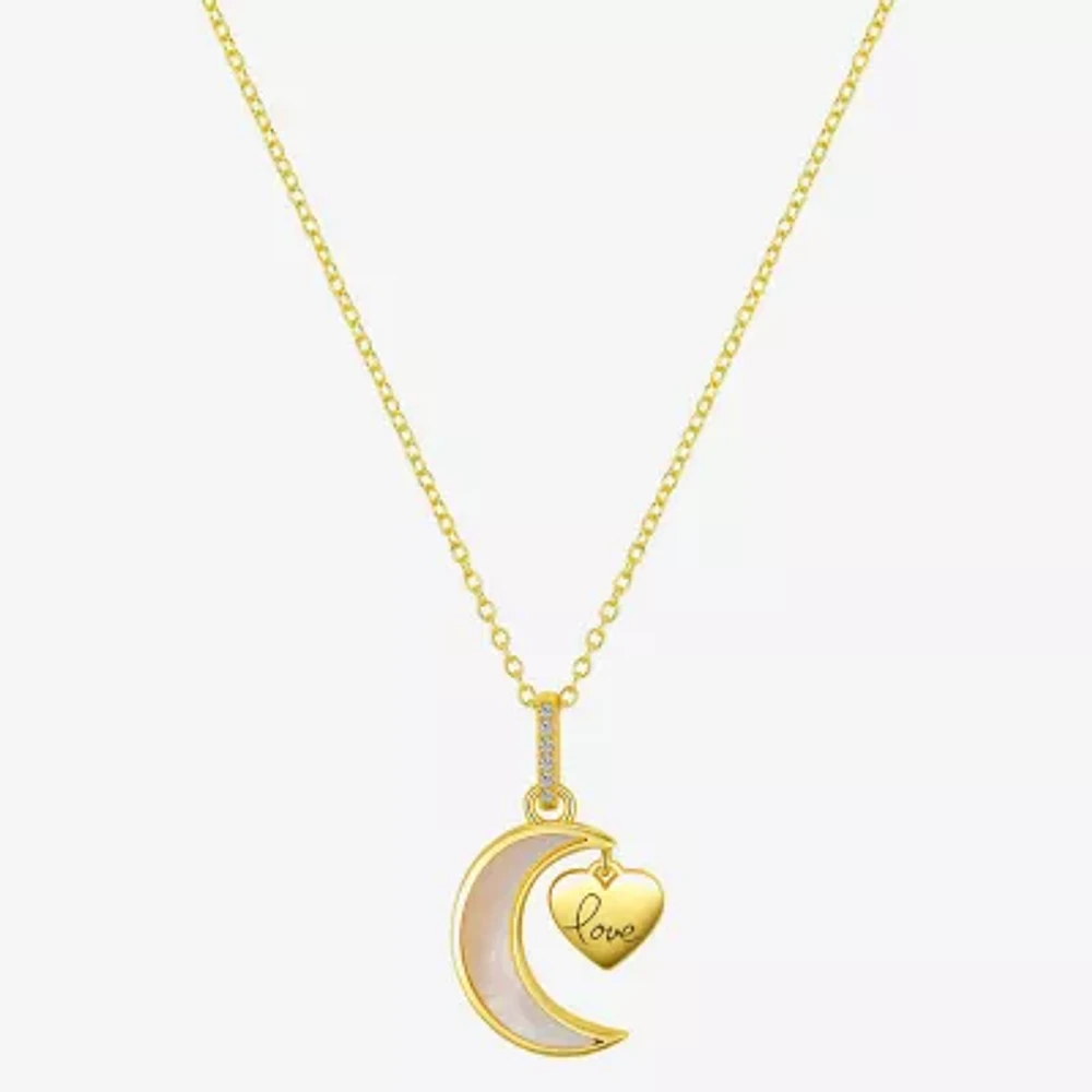 Footnotes Womens White Mother Of Pearl Sterling Silver Heart Moon 16 Inch Pendant Necklace