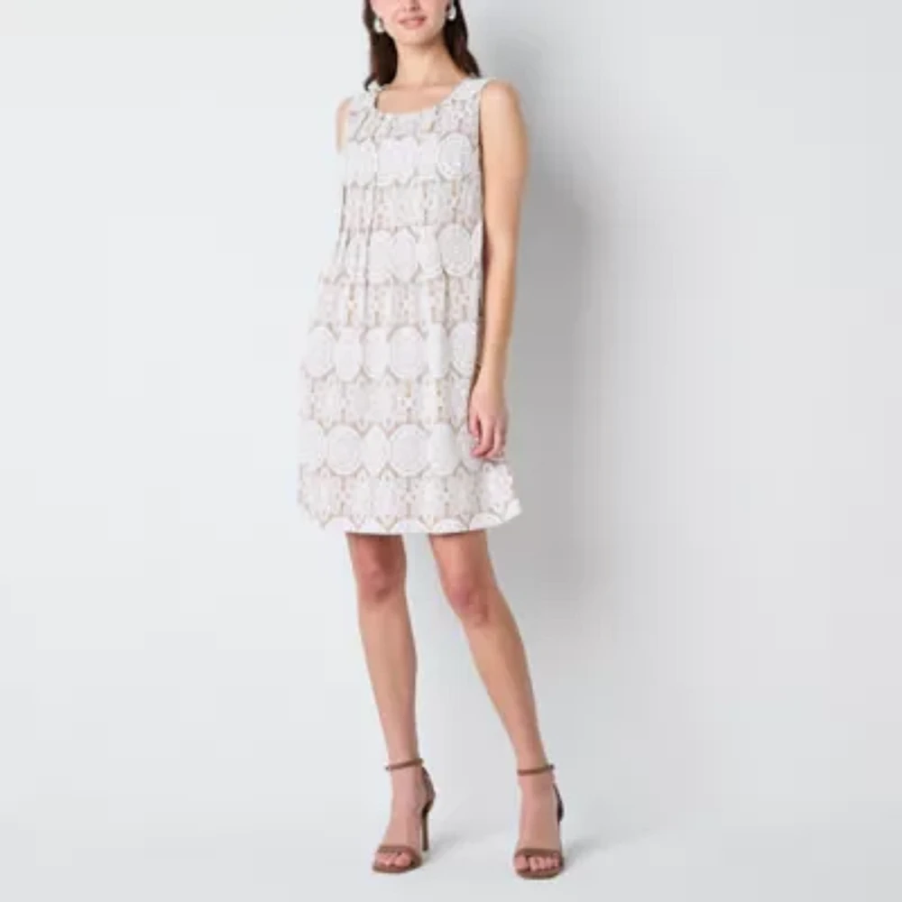 Perceptions Womens Sleeveless Medallion Petite Shift Dress