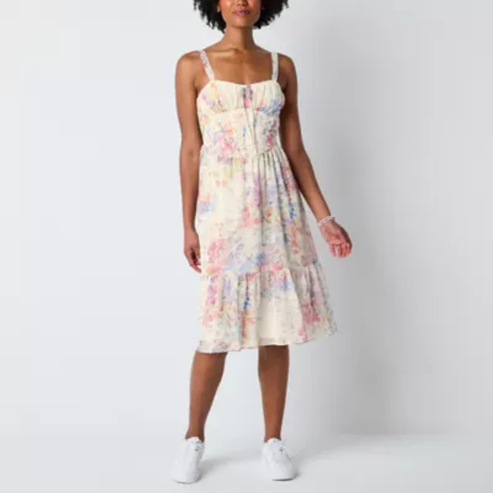 by&by Womens Midi Floral Juniors A-Line Dress