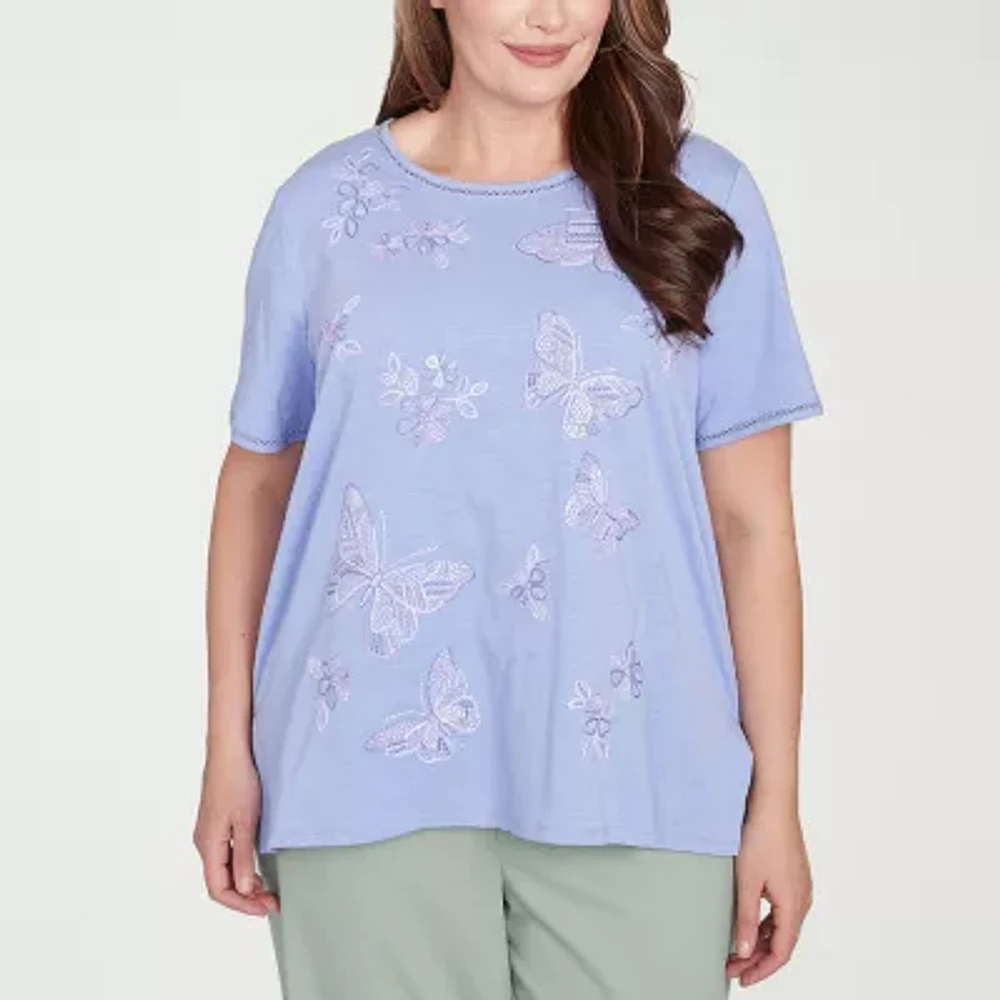 Alfred Dunner Santa Fe Womens Crew Neck Short Sleeve Plus T-Shirt
