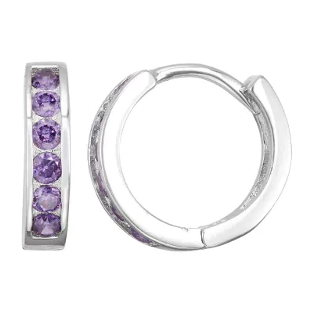 Children'S Girls Cubic Zirconia Sterling Silver 12mm Hoop Earrings