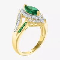 Womens Lab Created Green Emerald 14K Gold Over Silver Cocktail Ring