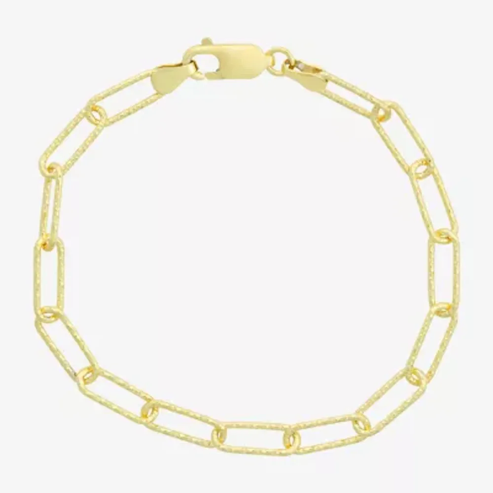 Made In Italy Womens 14K Gold Over Silver Solid Paperclip Ankle Bracelet