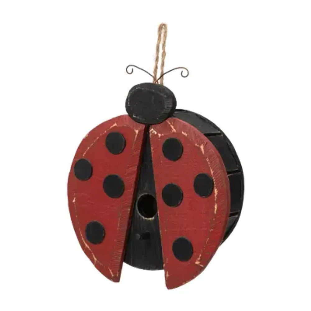 Glitzhome 11.5h Ladybug Wooden Outdoor Bird House