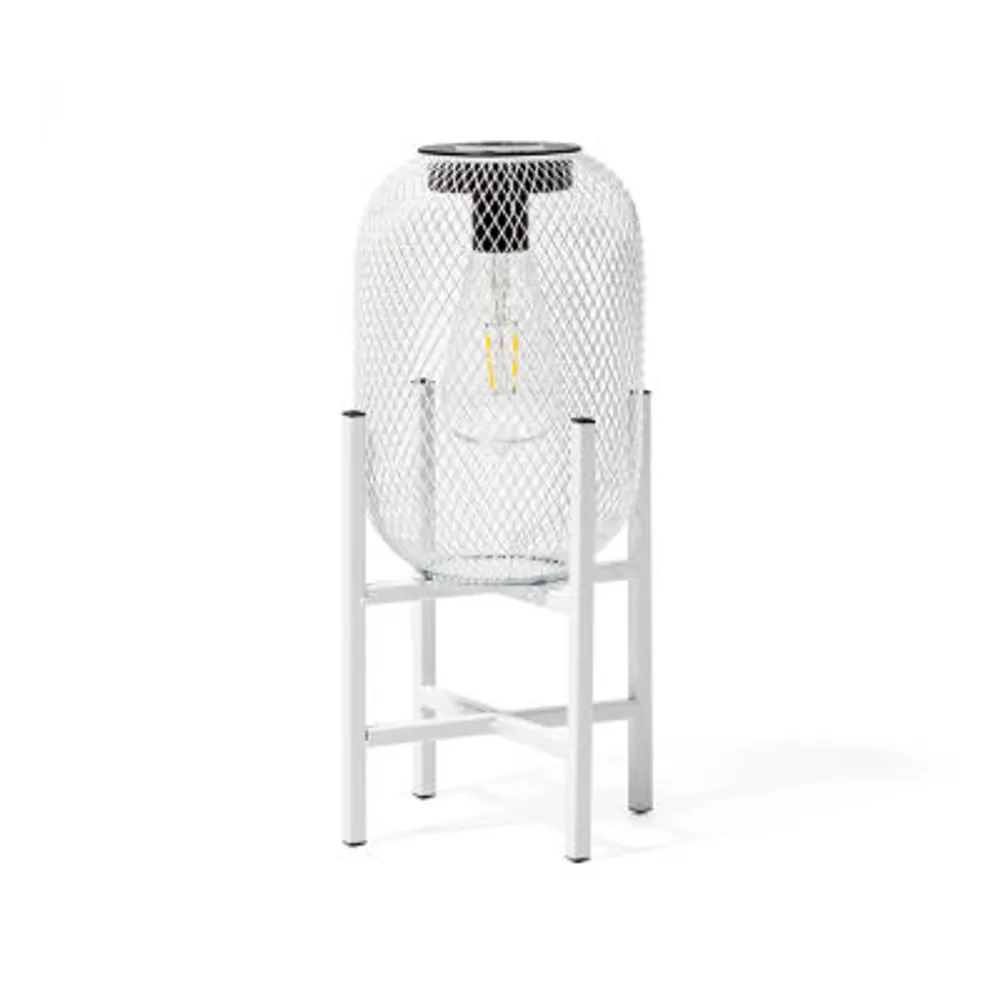 Glitzhome 14.25" White Metal Solar Decorative Lantern