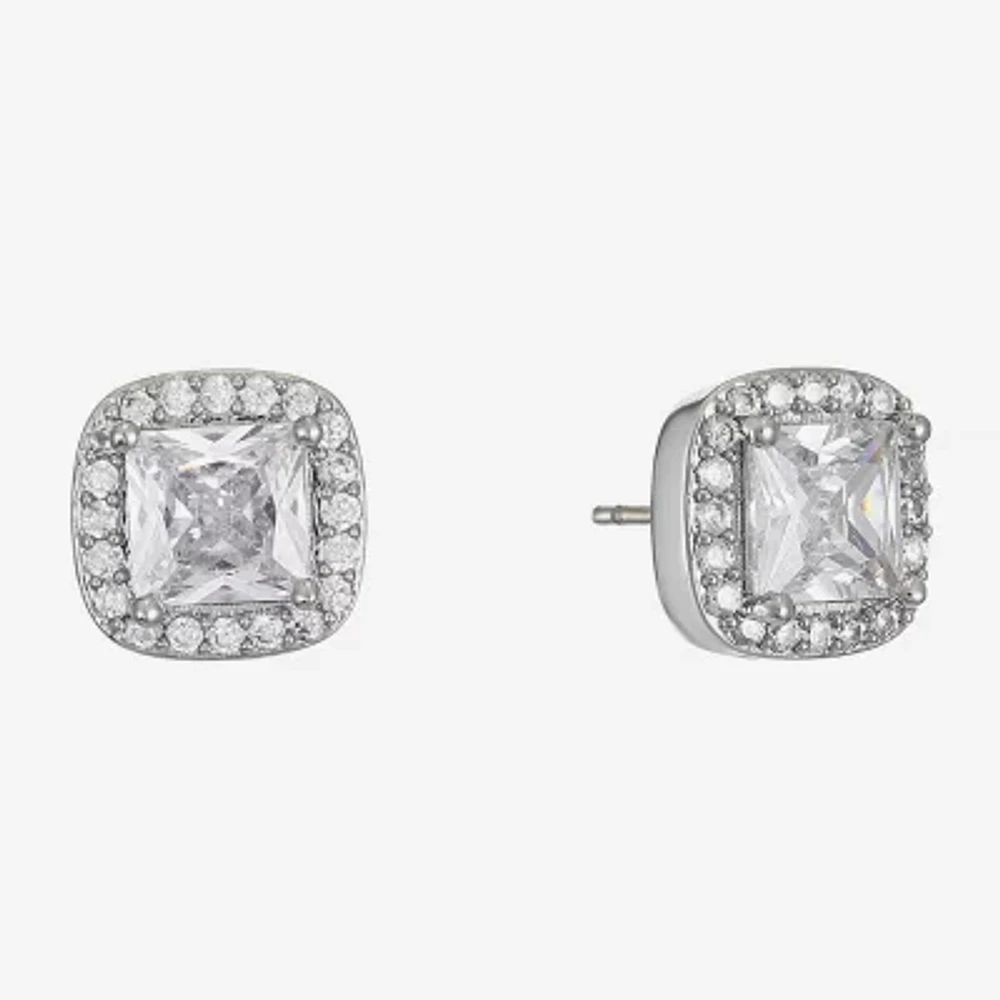 Monet Jewelry Timeless Silver Tone Halo Cubic Zirconia 10mm Cushion Stud Earrings