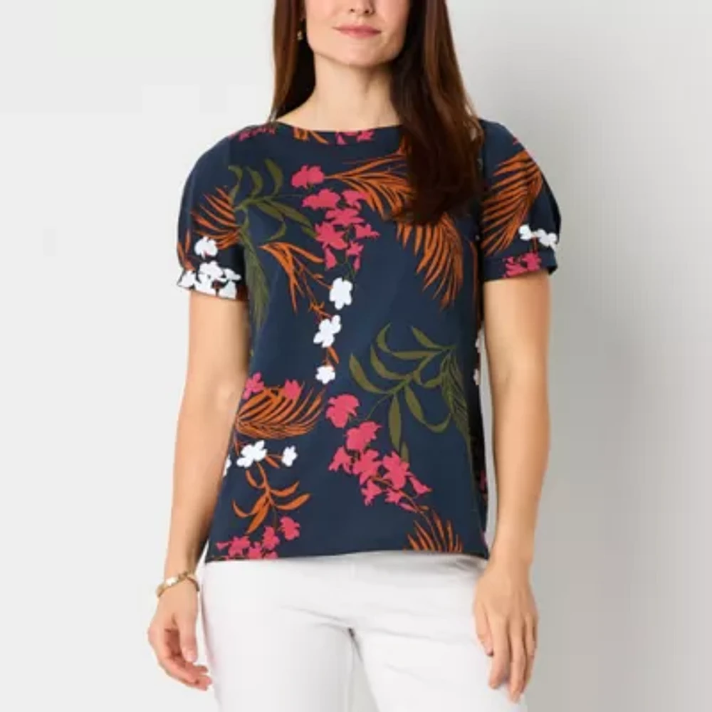 Liz Claiborne Womens Boat Neck Short Sleeve T-Shirt