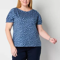 Liz Claiborne Womens Boat Neck Short Sleeve Plus Blouse