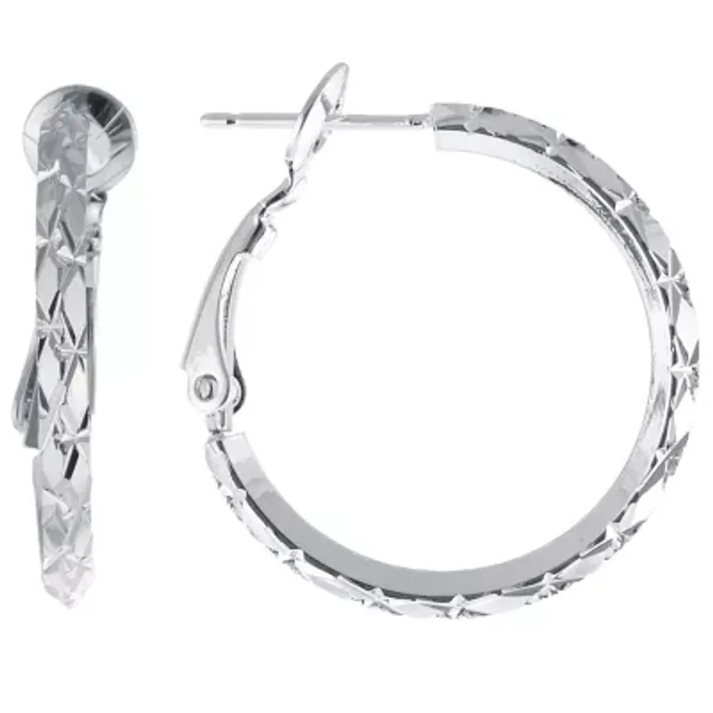 Silver Reflections Womens 26mm Hoop Earrings
