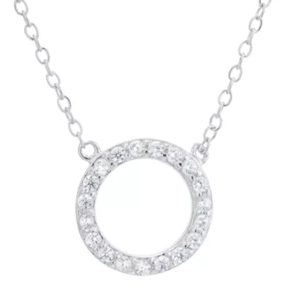 Silver Treasures Womens Cubic Zirconia Sterling Silver Round 18 Inch Pendant Necklace