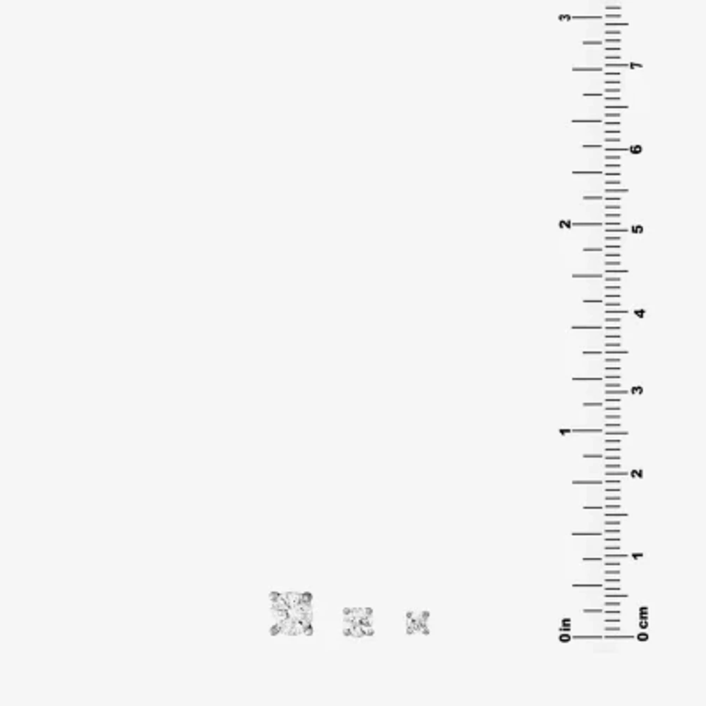 Silver Treasures Womens Cubic Zirconia Sterling Silver Round Pair Earring Set